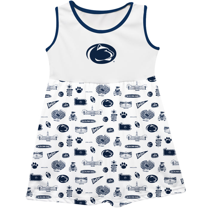 Penn State Nittany Lions Sleeveless Tank Dress Girls White Repeat Print Hand Sketched Vive La Fete Impressions