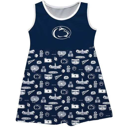 Penn State Nittany Lions Sleeveless Tank Dress Girls Navy Repeat Print Hand Sketched Vive La Fete Impressions