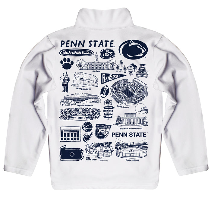 Penn State Nittany Lions Hand Sketched Vive La Fete Impressions Artwork White Boys Quarter Zip Pullover V1