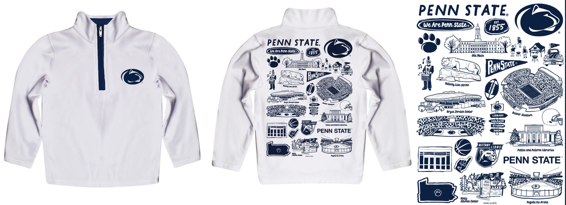 Penn State Nittany Lions Hand Sketched Vive La Fete Impressions Artwork White Boys Quarter Zip Pullover V1