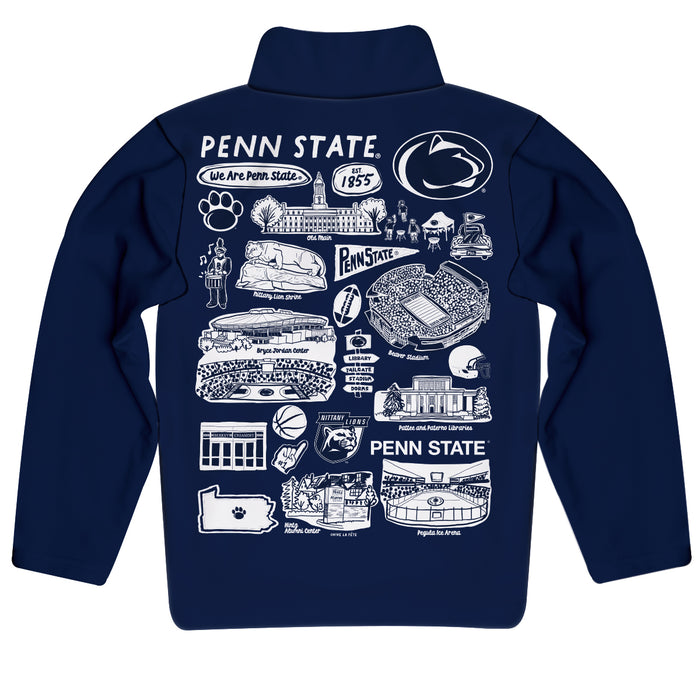 Penn State Nittany Lions Hand Sketched Vive La Fete Impressions Artwork Navy Boys Quarter Zip Pullover V1