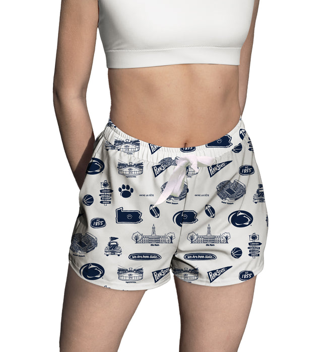 Penn State Nittany Lions Repeat Print Hand Sketched Vive La Fete Impressions Artwork Womens White Lounge Shorts