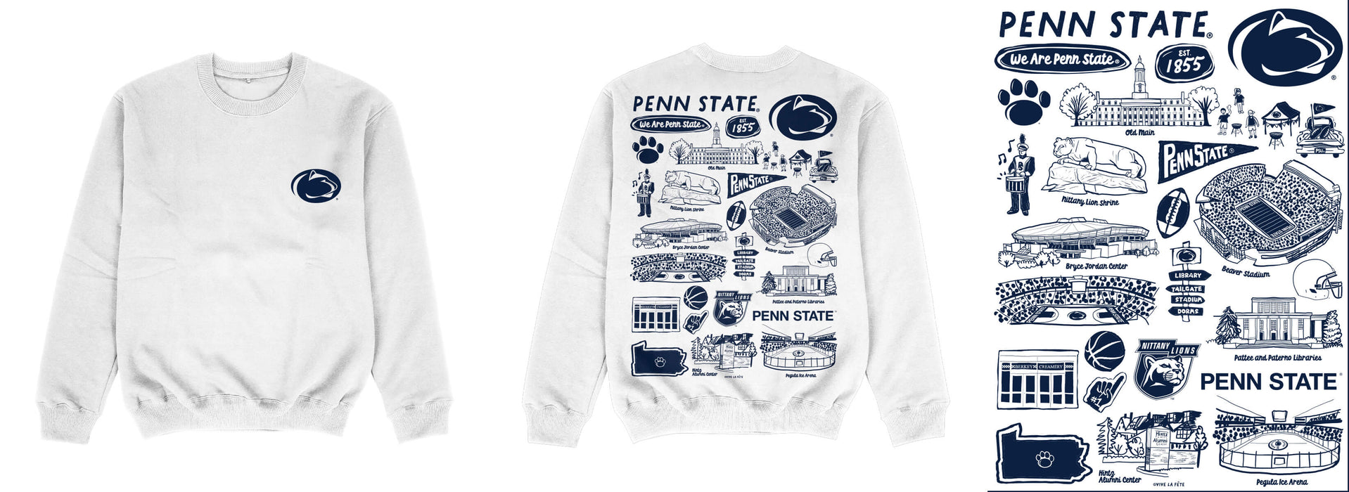 Penn State Nittany Lions Hand Sketched Impressions Artwork White Crewneck Sweatshirt for Women