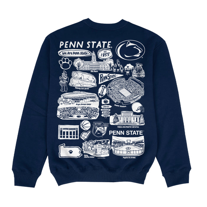 Penn State Nittany Lions Hand Sketched Impressions Artwork Navy Crewne Vive La Fete Online Apparel Store