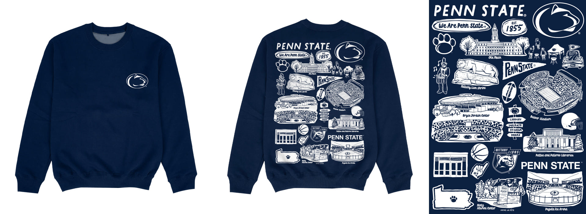 Penn State Nittany Lions Hand Sketched Impressions Artwork Navy Crewneck Sweatshirt for Women