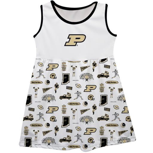 Purdue University Boilermakers Sleeveless Tank Dress Girls White Repeat Print Hand Sketched Vive La Fete Impressions