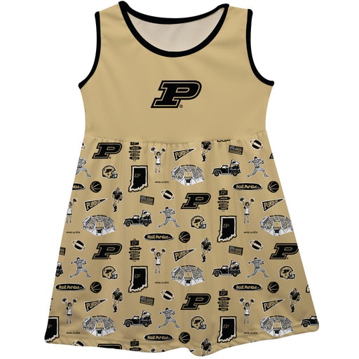 Purdue University Boilermakers Sleeveless Tank Dress Girls Gold Repeat Print Hand Sketched Vive La Fete Impressions