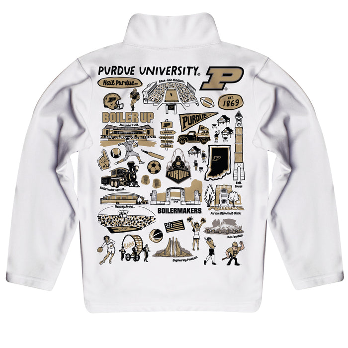 Purdue University Boilermakers Hand Sketched Vive La Fete Impressions Artwork White Boys Quarter Zip Pullover V1