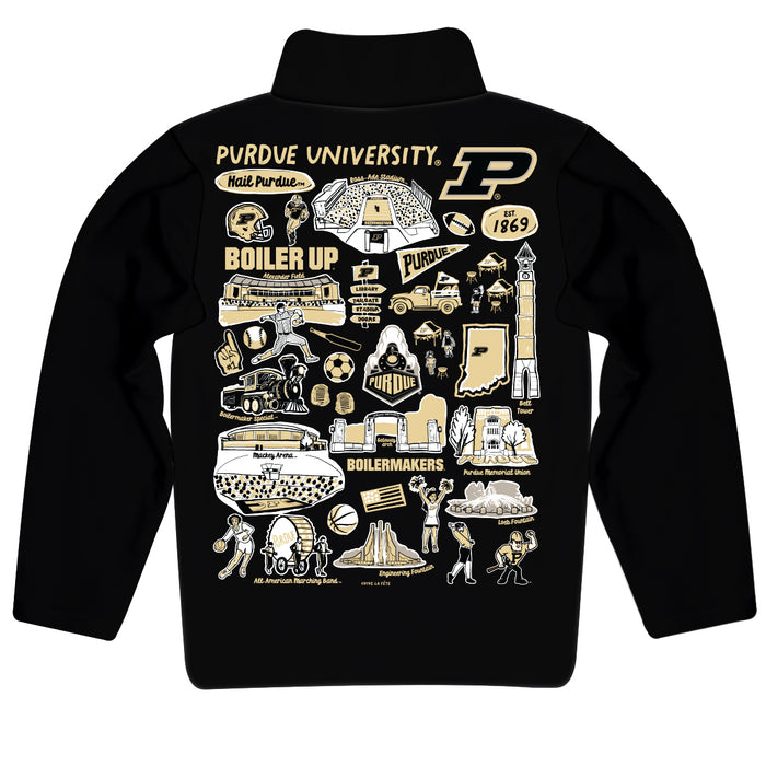 Purdue University Boilermakers Hand Sketched Vive La Fete Impressions Artwork Black Boys Quarter Zip Pullover V1