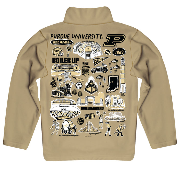 Purdue University Boilermakers Hand Sketched Vive La Fete Impressions Artwork Gold Boys Quarter Zip Pullover V1