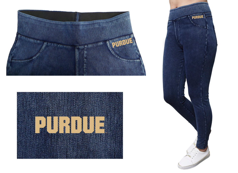 Purdue University Boilermakers Vive La Fete Game Day Collegiate Logo on Fake Pocket Women Black Jeggings