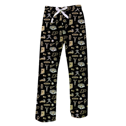 Purdue University Boilermakers Repeat Print Hand Sketched Vive La Fete Impressions Artwork Womens  Black  Lounge Pants