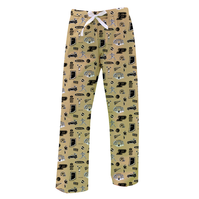 Purdue University Boilermakers Repeat Print Hand Sketched Vive La Fete Impressions Artwork Womens  Gold  Lounge Pants