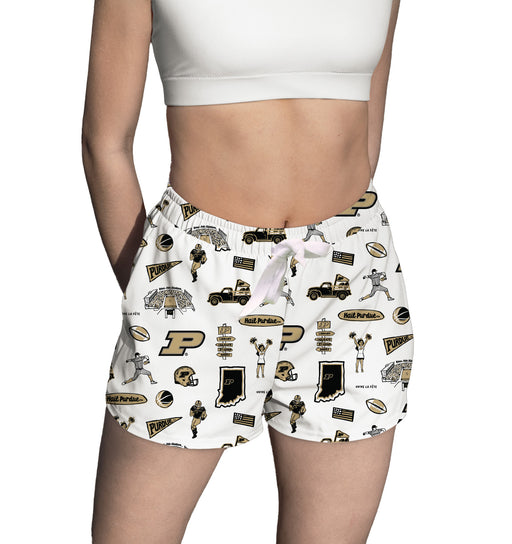 Purdue University Boilermakers Repeat Print Hand Sketched Vive La Fete Impressions Artwork Womens White Lounge Shorts