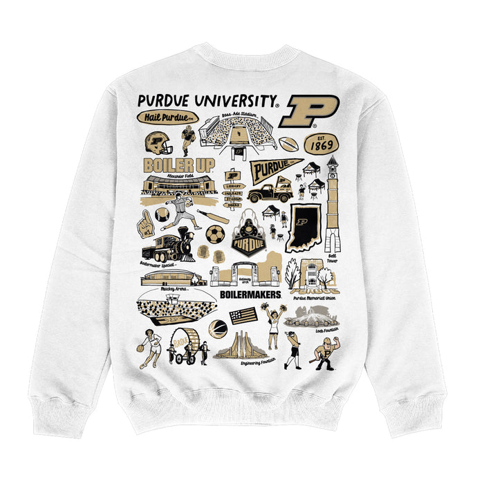 Purdue University Boilermakers Hand Sketched Impressions Artwork White Crewneck Sweatshirt for Women