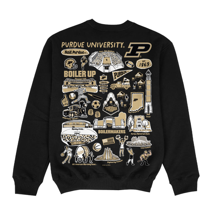 Purdue University Boilermakers Hand Sketched Impressions Artwork Black Crewneck Sweatshirt for Women