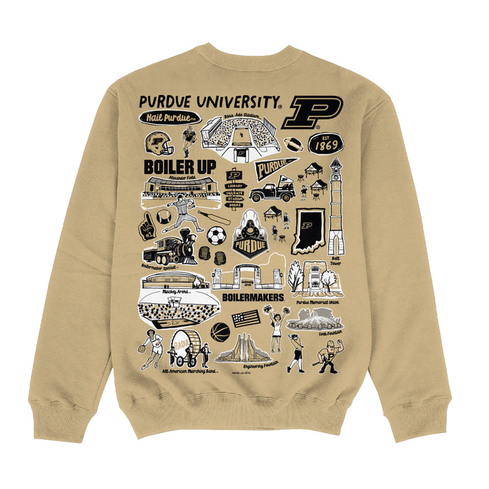 Purdue University Boilermakers Hand Sketched Impressions Artwork Gold Crewneck Sweatshirt for Women