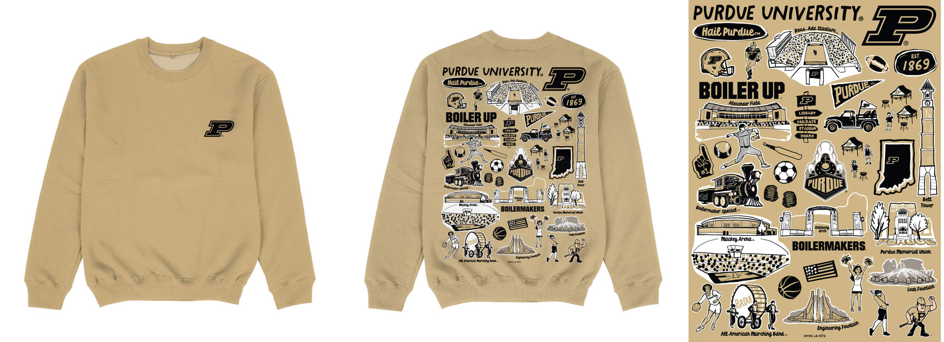 Purdue University Boilermakers Hand Sketched Impressions Artwork Gold Crewneck Sweatshirt for Women