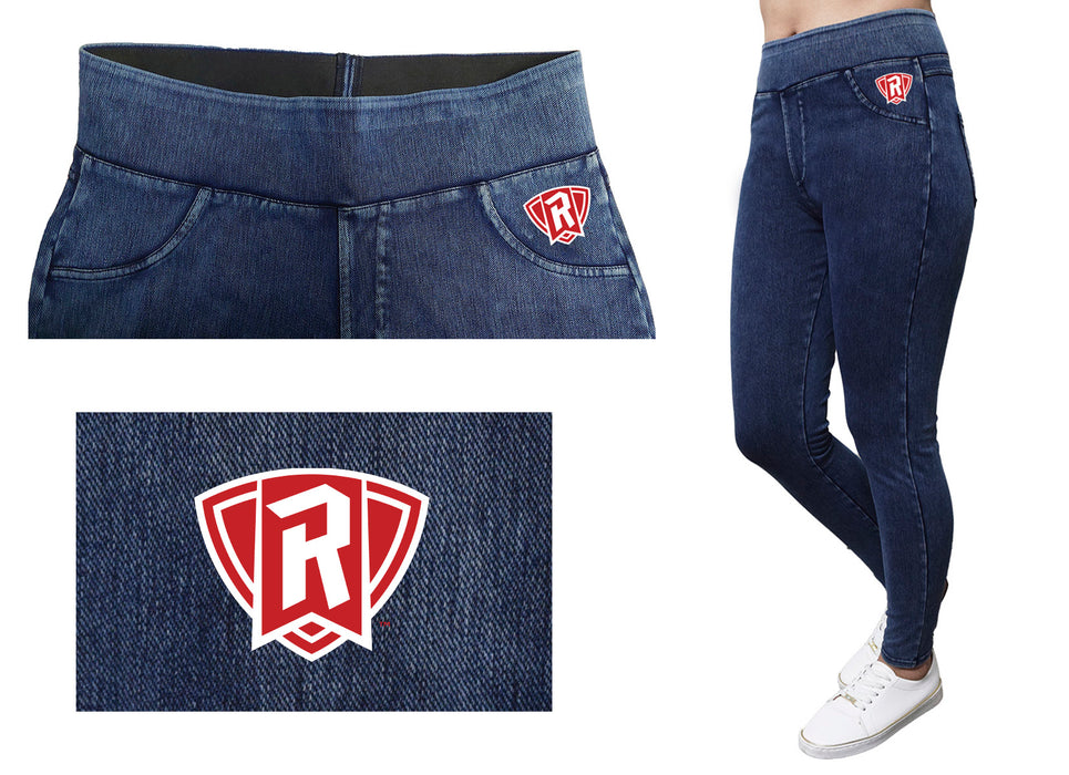 Radford University Highlanders Vive La Fete Game Day Collegiate Logo on Fake Pocket Women Red Jeggings