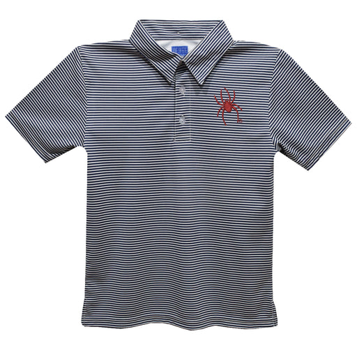 University of Richmond Spiders Embroidered Navy Stripes Short Sleeve Polo Box Shirt