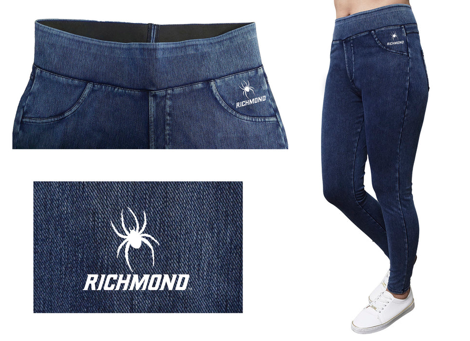 University of Richmond Spiders Vive La Fete Game Day Collegiate Logo on Fake Pocket Women Blue Jeggings