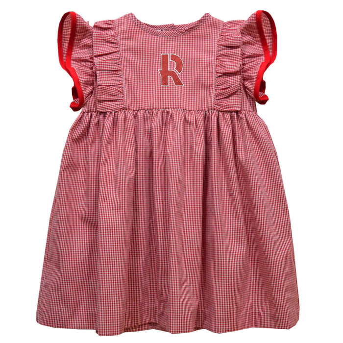 Rose Hulman Fightin' Engineers Embroidered Red Cardinal Gingham Ruffle Dress