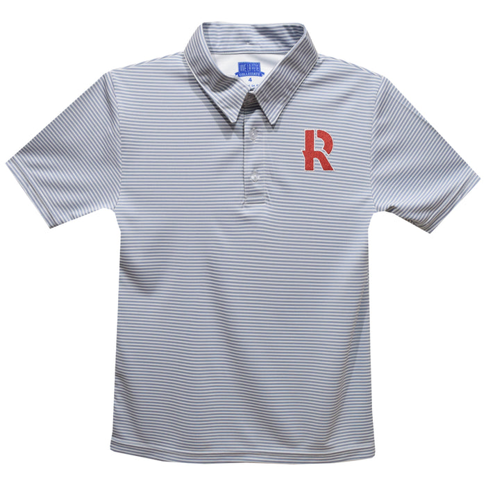 Rose Hulman Fightin' Engineers Embroidered Gray Stripes Short Sleeve Polo Box Shirt