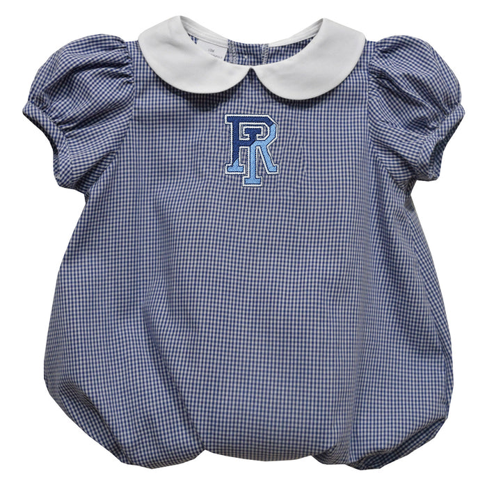 Rhode Island Rams Embroidered Navy Gingham Girls Baby Bubble Short Sleeve