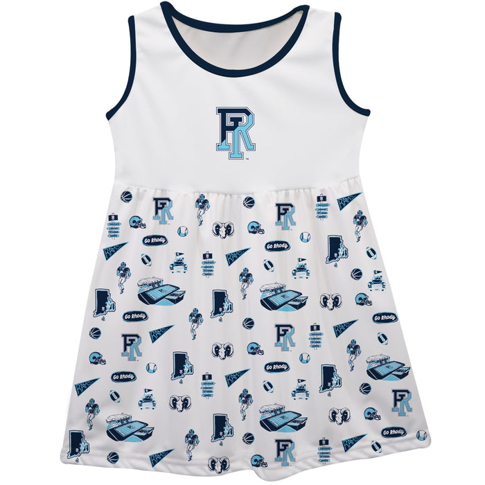 Rhode Island Rams Sleeveless Tank Dress Girls White Repeat Print Hand Sketched Vive La Fete Impressions