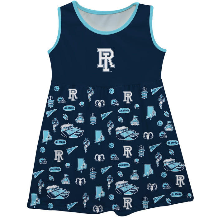 Rhode Island Rams Sleeveless Tank Dress Girls Navy Repeat Print Hand Sketched Vive La Fete Impressions