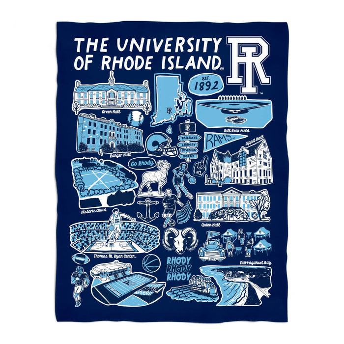 Rhode Island Rams Navy Hand Sketched Vive La Fete Impressions Artwork Plush Soft Minky Blanket 36 x 48