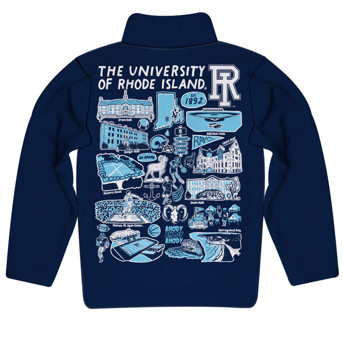 Rhode Island Rams Hand Sketched Vive La Fete Impressions Artwork Navy Boys Quarter Zip Pullover V1