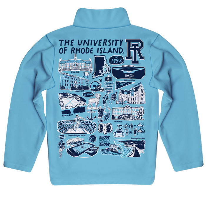 Rhode Island Rams Hand Sketched Vive La Fete Impressions Artwork  Light Blue Boys Quarter Zip Pullover V1