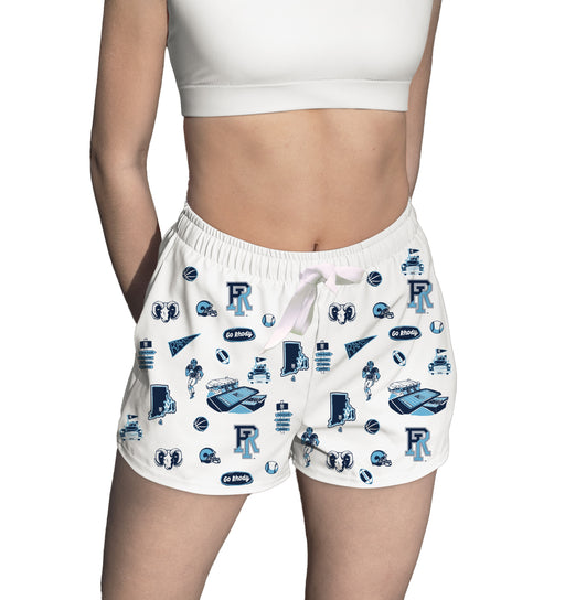 Rhode Island Rams Repeat Print Hand Sketched Vive La Fete Impressions Artwork Womens White Lounge Shorts