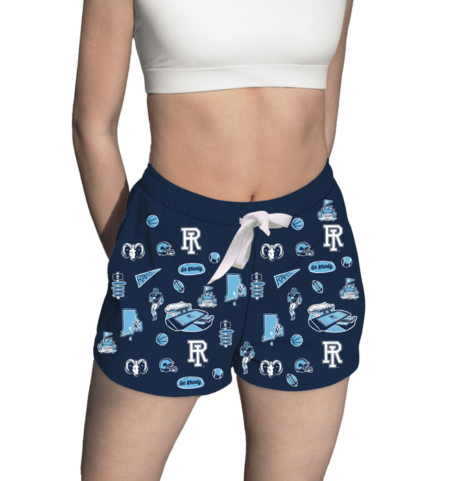 Rhode Island Rams Repeat Print Hand Sketched Vive La Fete Impressions Artwork Womens Navy Lounge Shorts