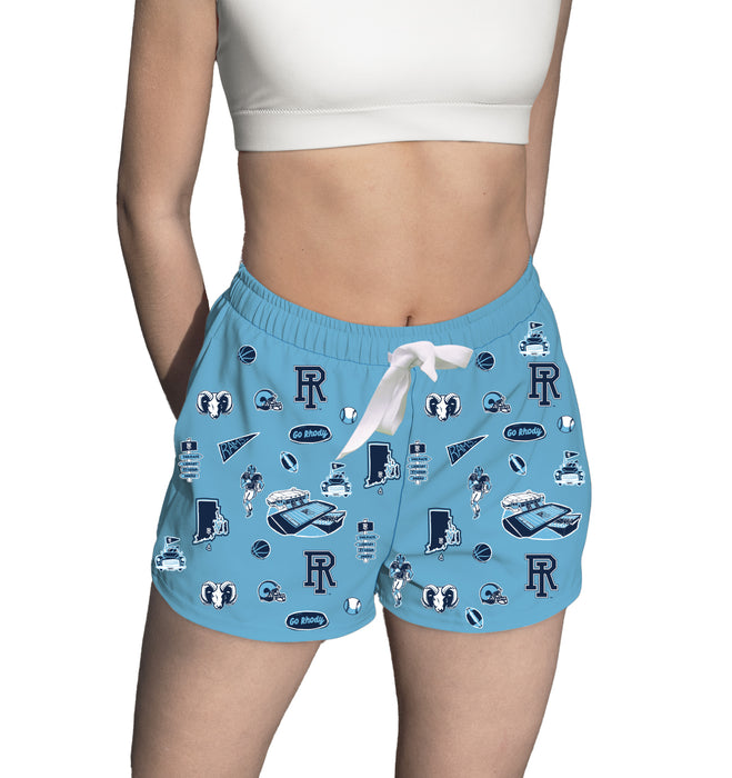 Rhode Island Rams Repeat Print Hand Sketched Vive La Fete Impressions Artwork Womens Light Blue Lounge Shorts