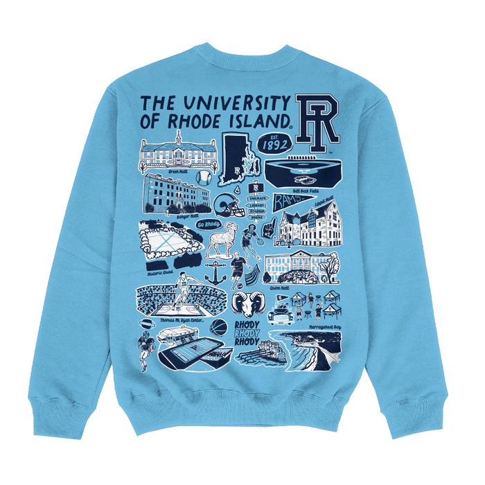 Rhode Island Rams Hand Sketched Impressions Artwork Light Blue Crewneck Sweatshirt for Women