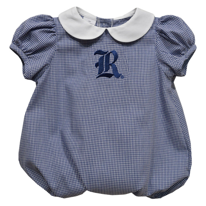 Rice University Owls Embroidered Navy Gingham Girls Baby Bubble Short Sleeve