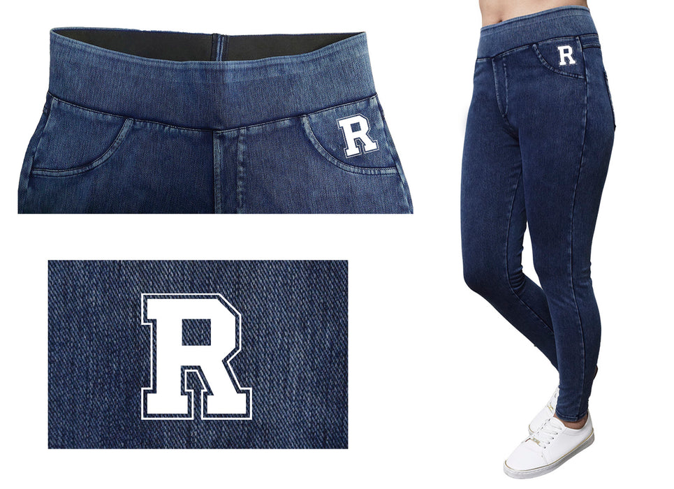 Rochester Yellowjackets Vive La Fete Game Day Collegiate Logo on Fake Pocket Women Blue Jeggings