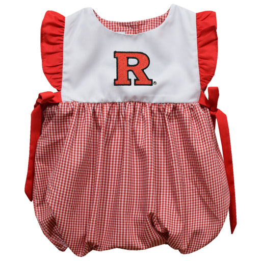 Rutgers State University Scarlet Knights Embroidered Cardinal Red Gingham Girls Bubble