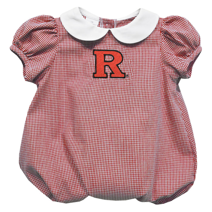 Rutgers State University Scarlet Knights Embroidered Red Cardinal Gingham Baby Bubble Short Sleeve