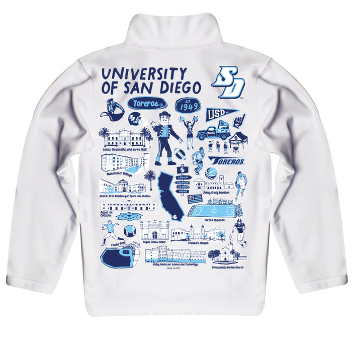 San Diego Toreros Hand Sketched Vive La Fete Impressions Artwork  White Boys Quarter Zip Pullover V1