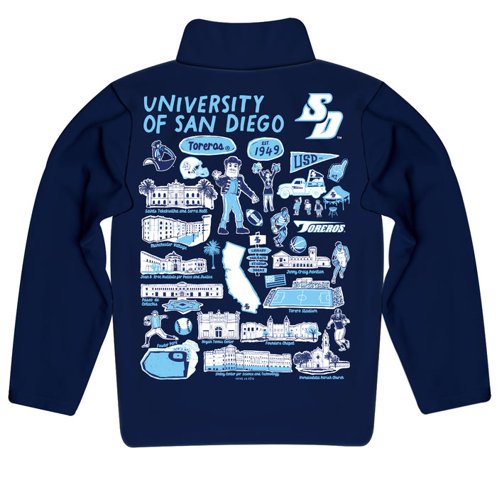 San Diego Toreros Hand Sketched Vive La Fete Impressions Artwork Blue Boys Quarter Zip Pullover V1