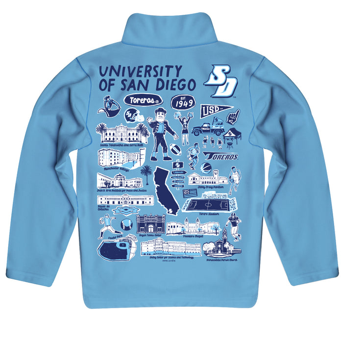 San Diego Toreros Hand Sketched Vive La Fete Impressions Artwork  Light Blue Boys Quarter Zip Pullover V1