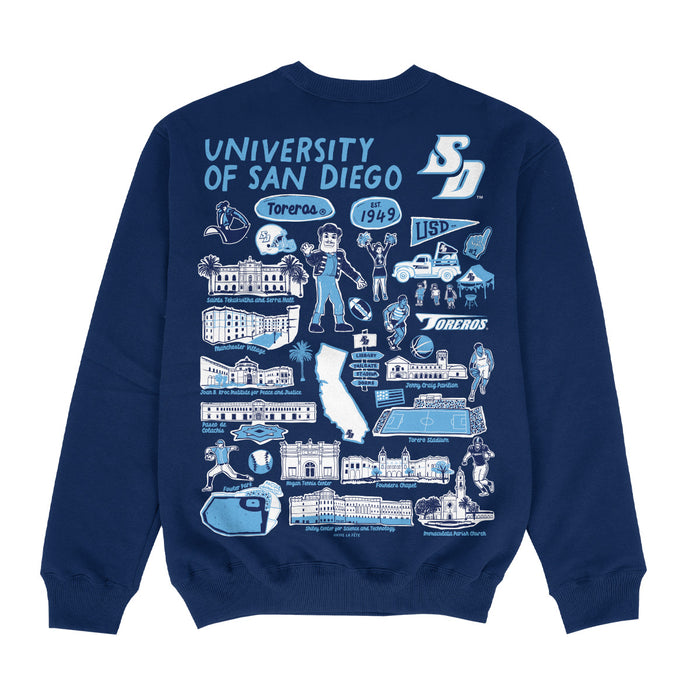 San Diego Toreros Hand Sketched Impressions Artwork Blue Crewneck Sweatshirt for Women