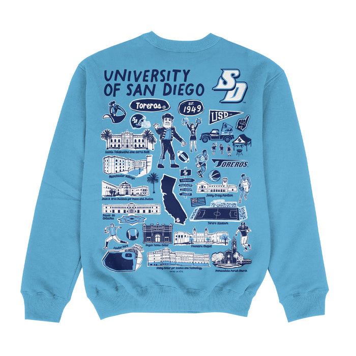 San Diego Toreros Hand Sketched Impressions Artwork Light Blue Crewneck Sweatshirt for Women