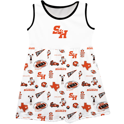 Sam Houston Bearkats Sleeveless Tank Dress Girls White Repeat Print Hand Sketched Vive La Fete Impressions