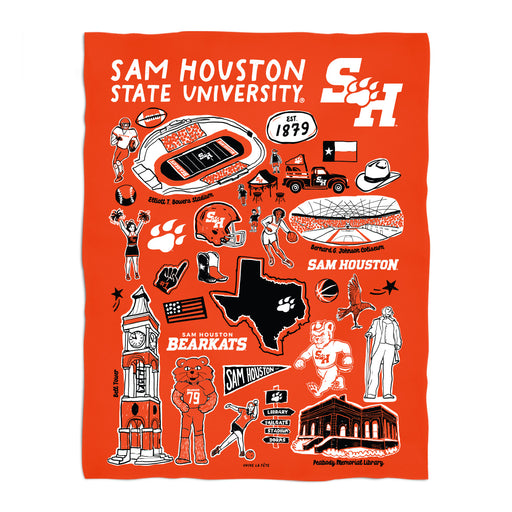 Sam Houston Bearkats Orange Hand Sketched Vive La Fete Impressions Artwork Plush Soft Minky Blanket 36 x 48