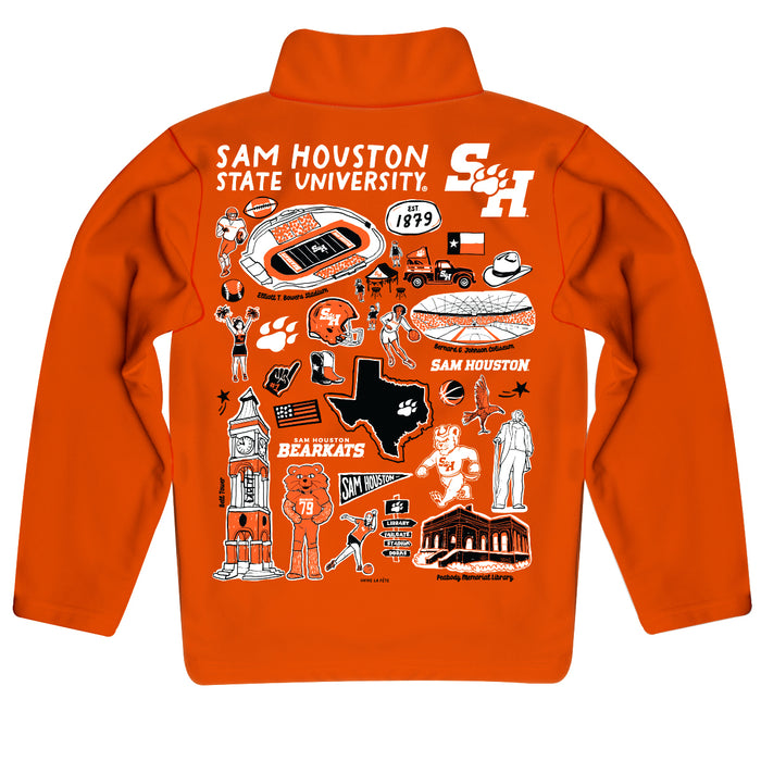 Sam Houston Bearkats Hand Sketched Vive La Fete Impressions Artwork Orange Boys Quarter Zip Pullover V1