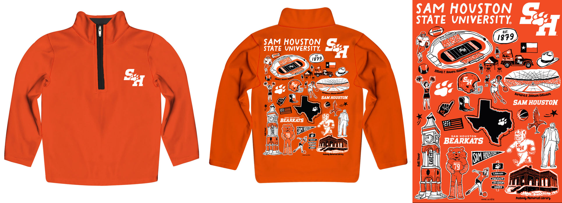 Sam Houston Bearkats Hand Sketched Vive La Fete Impressions Artwork Orange Boys Quarter Zip Pullover V1